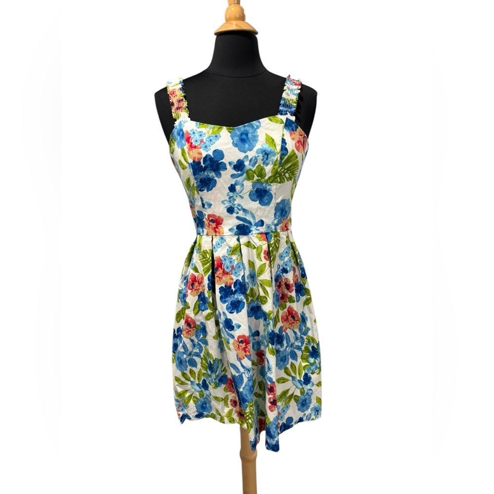 Roz & Ali Spring Floral Cotton Pleated Sleeveless Garden Dress -size 10